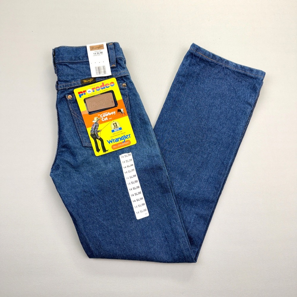 Wrangler Cowboy Cut Jeans Boys Size 14 Slim 100% Cotton Denim Blue Western